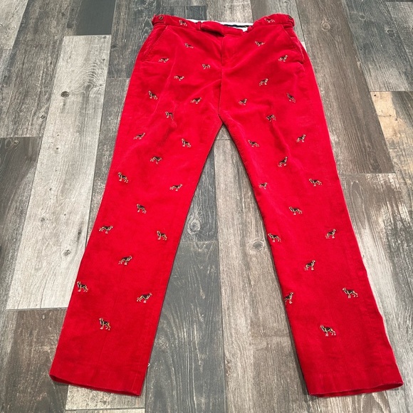 Polo Ralph Lauren Vintage Men Red Corduroy Pants 34x34 Embroidery Hunting Dogs - Picture 1 of 11